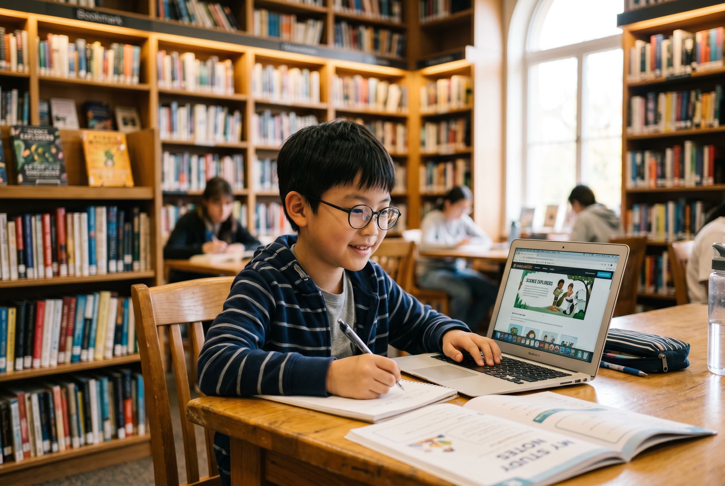 A Singapore primary school child studying Math calmly